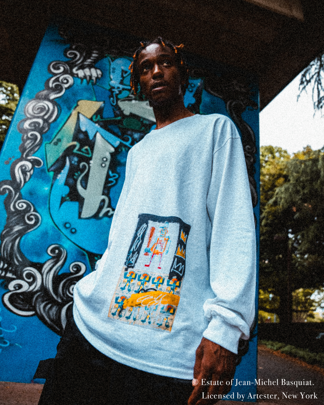 Basquiat Front Print Long Tee White