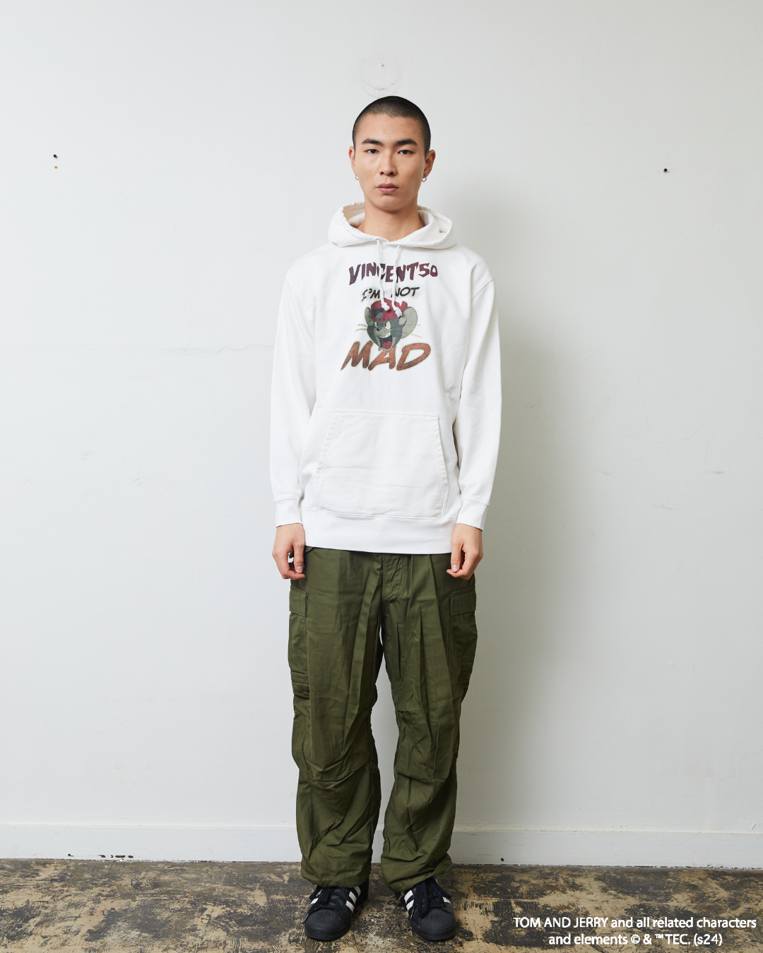 TJ FRONT PRINT HOODIE WHITE