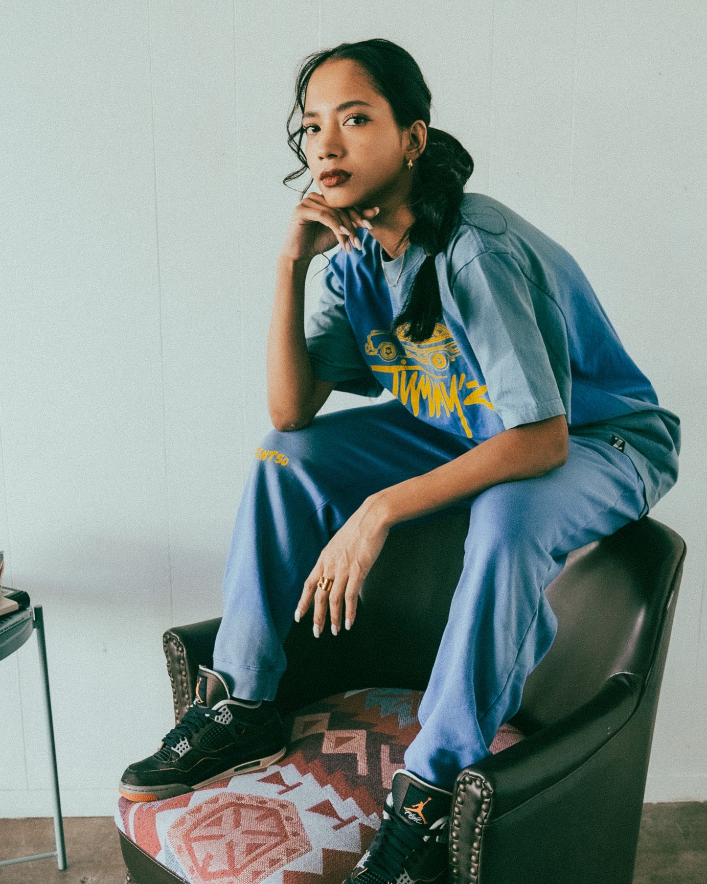 JIMMY'Z Back Print Pants Blue