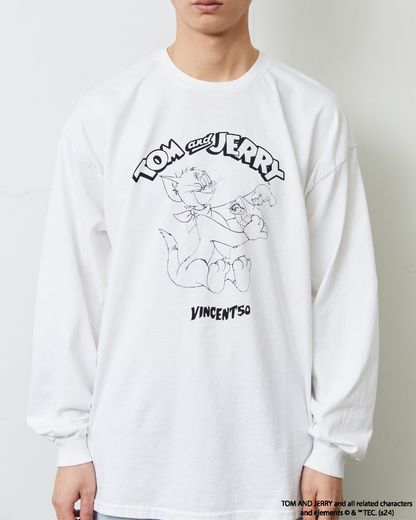 TJ FRONT PRINT LONG TEE WHITE